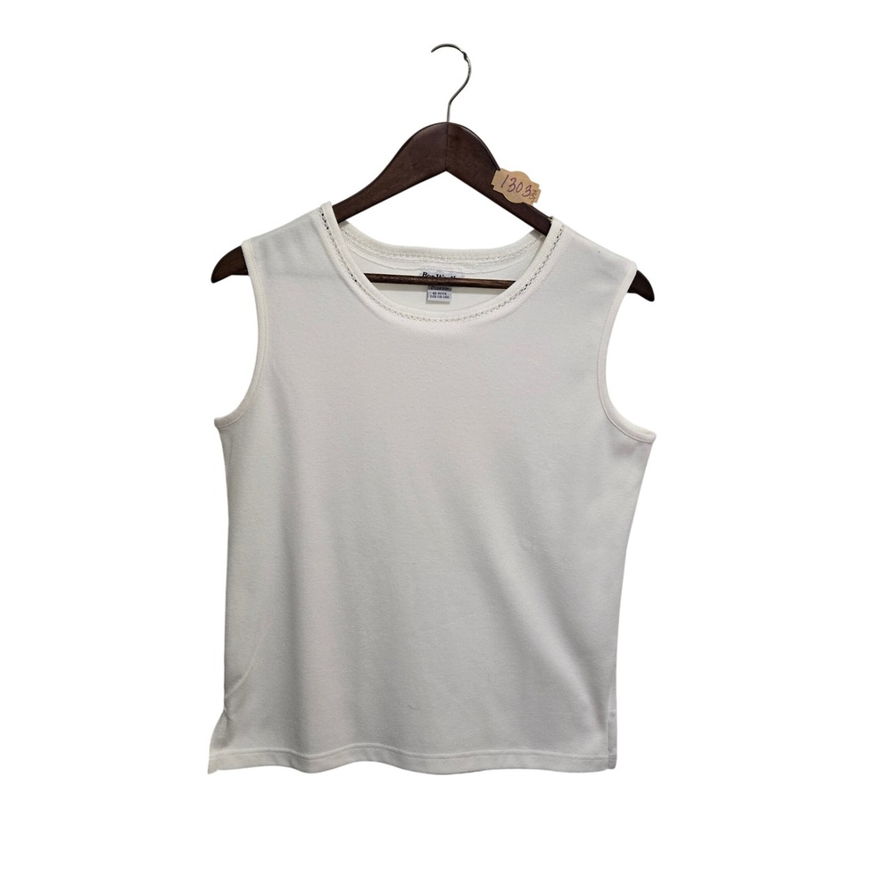 Bon Worth Womens White Sleeveless Knit Top Crochet Trim Petite XS 35139